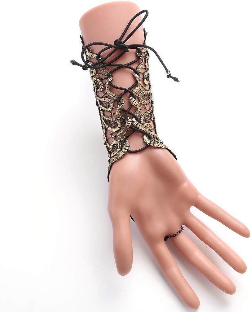 Bronzing Fingerless Gloves Women Gothic Floral Lace Steampunk Wristband, 1 Pair Small Size