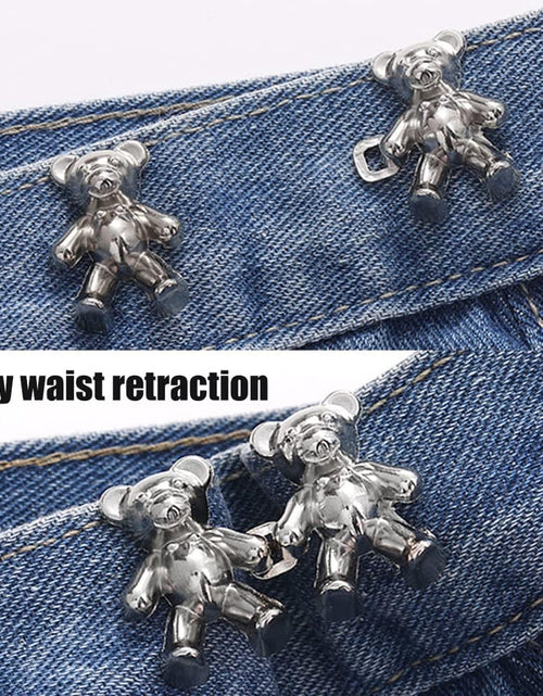 Load image into Gallery viewer, 8 Pairs Cute Bear Jeans Button Pins for Clothing Pants No Sewing Detachable Waist Body Fit (Gold+Silver)
