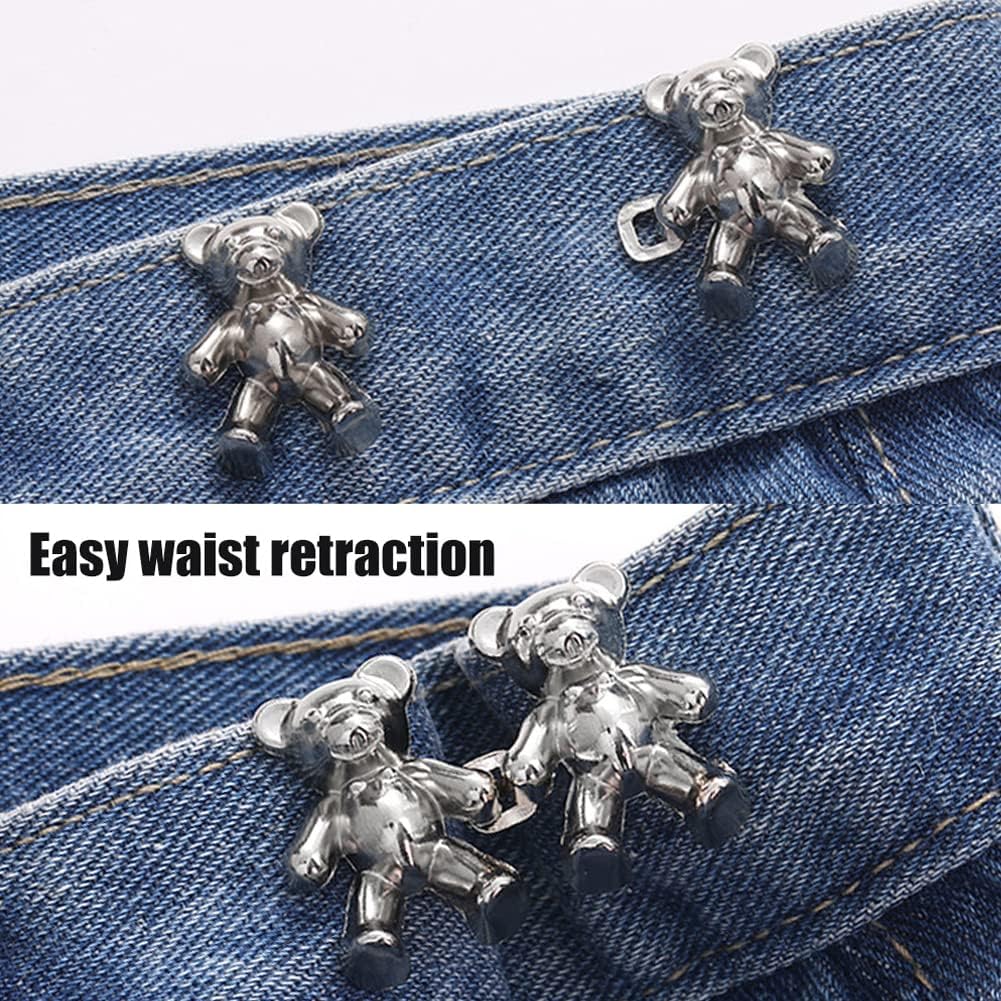 8 Pairs Cute Bear Jeans Button Pins for Clothing Pants No Sewing Detachable Waist Body Fit (Gold+Silver)