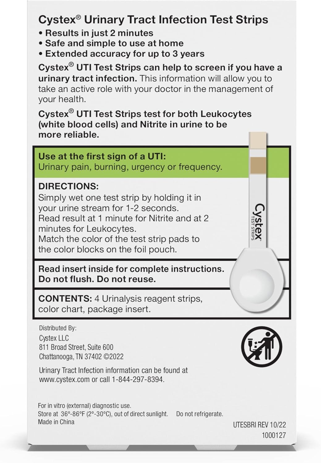 Cystex Urinary Tract (UTI) Test Strips for Women & Men, 4 Count