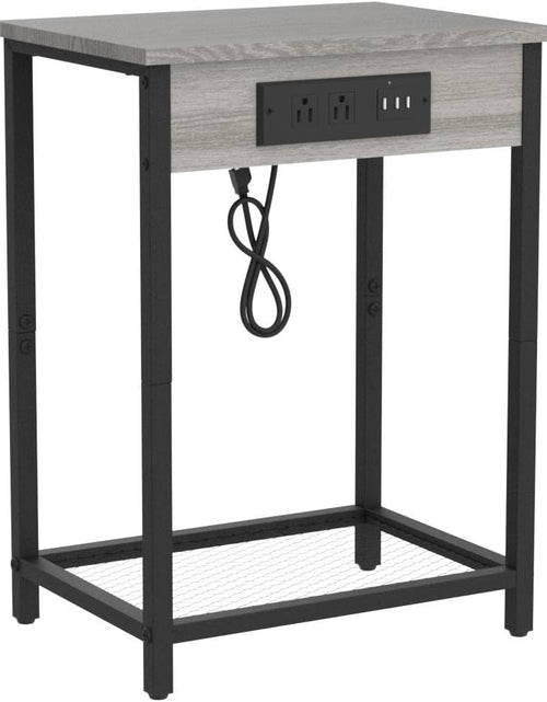 Load image into Gallery viewer, Grey Nightstand with Charging Station Small Bedside Nigh Stand Table with USB Ports, Grey
