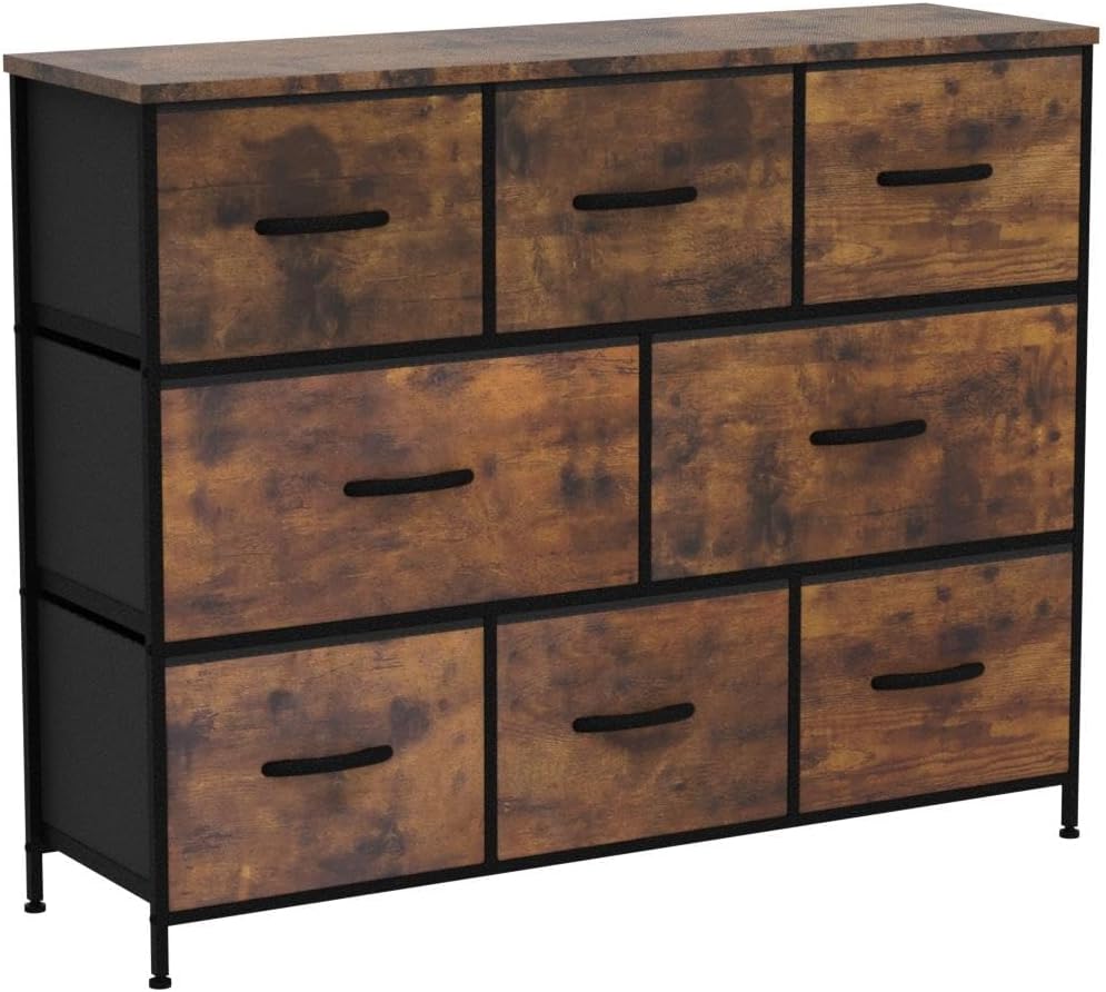 Fabric Dresser for Bedroom - Storage Drawer Unit as TV Stand for 32-43 inch TVs - Wide Dresser with 8 Large Deep Drawers