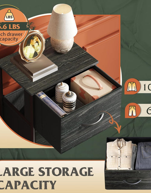 Load image into Gallery viewer, Nightstand with 3 Drawers, Fabric Dresser, Organizer Unit, Charcoal Black Wood Grain Print
