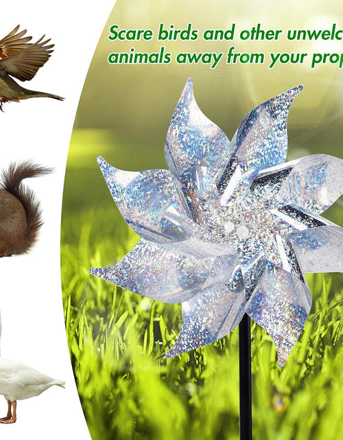 Load image into Gallery viewer, 10 Pack Reflective Pinwheels with Stakes, Extra Sparkly Pinwheel for Garden Decor
