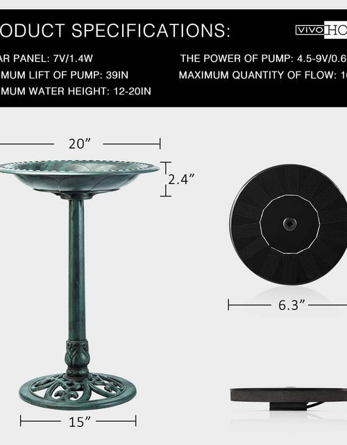 Load image into Gallery viewer, Polyresin Antique Outdoor Green Garden Bird Bath and Solar Powered Round Pond Fountain Combo Set,Green
