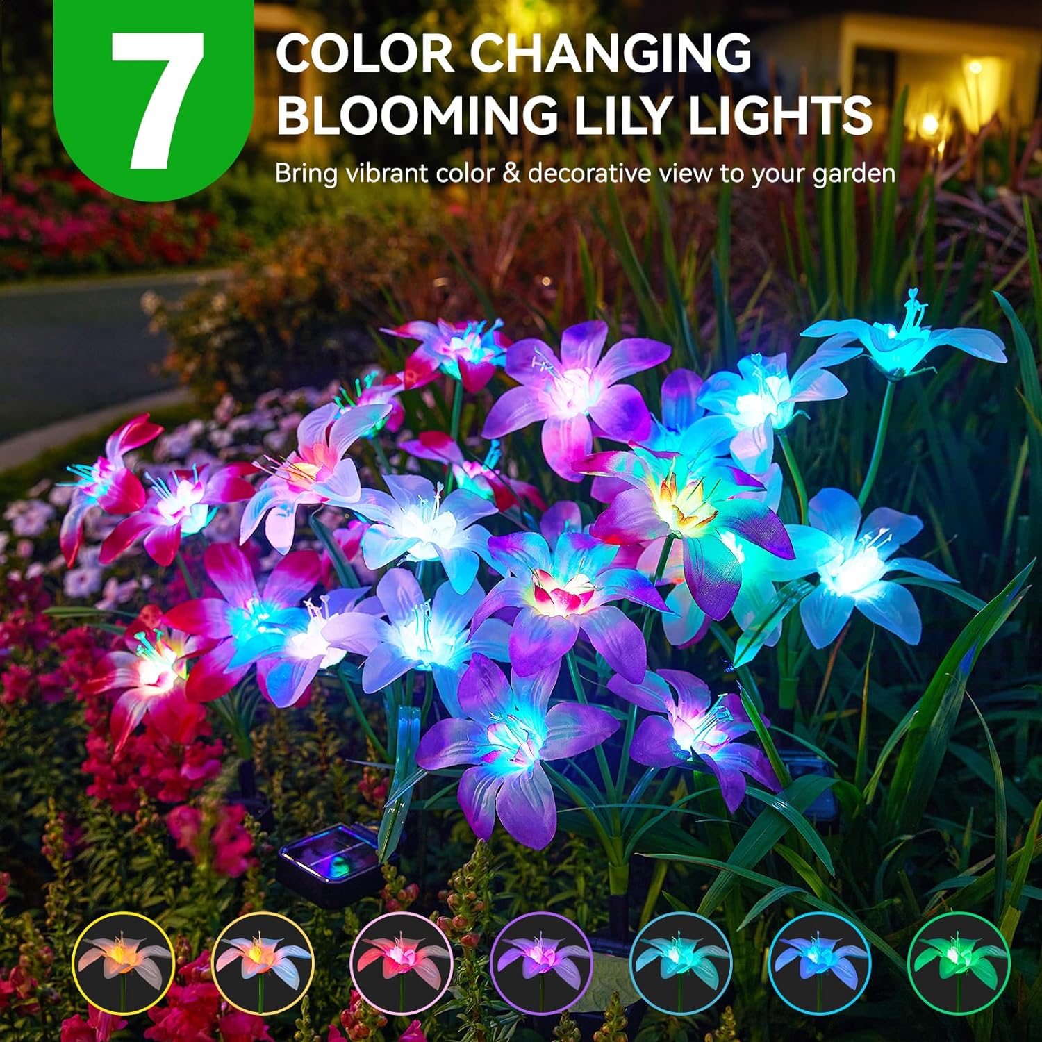 6 PACK Solar Lights Outdoor Garden, Upgraded Solar Garden Lights with 24 Enlarged Blooming Lily Flowers