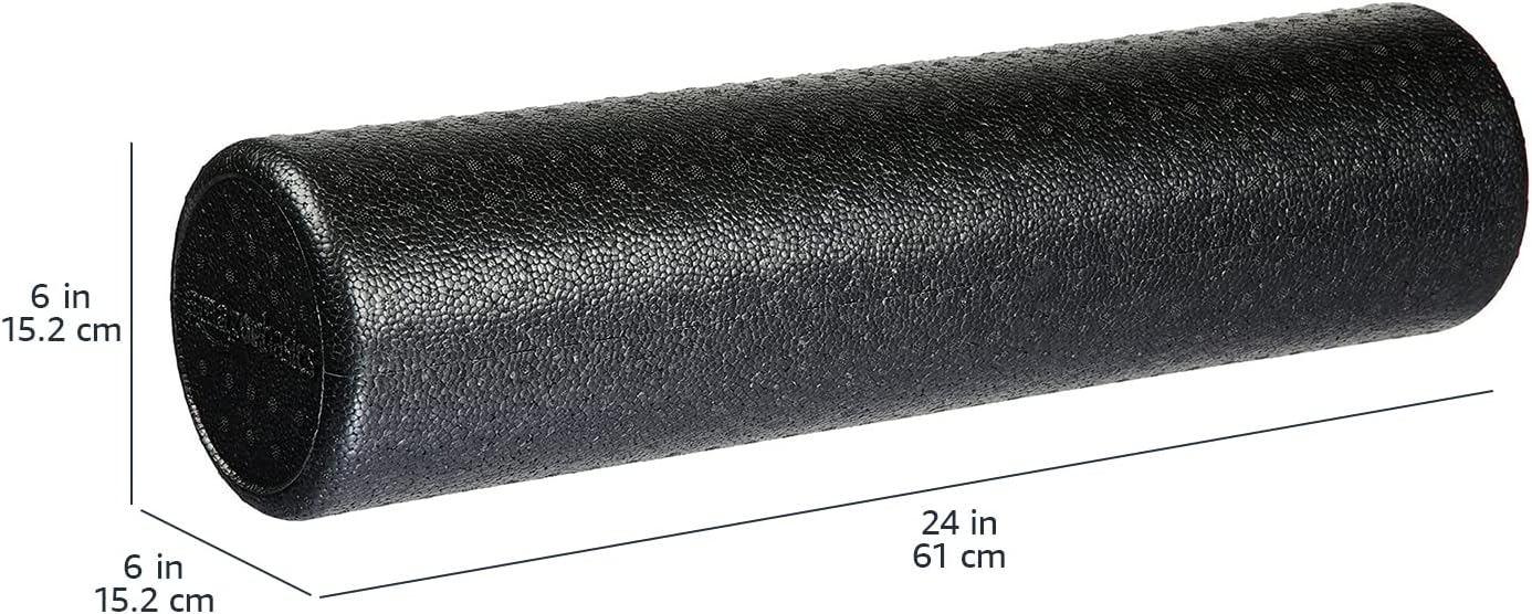 High-Density Round Foam Roller for Exercise, Massage, Muscle Recovery, 24 inches, Black