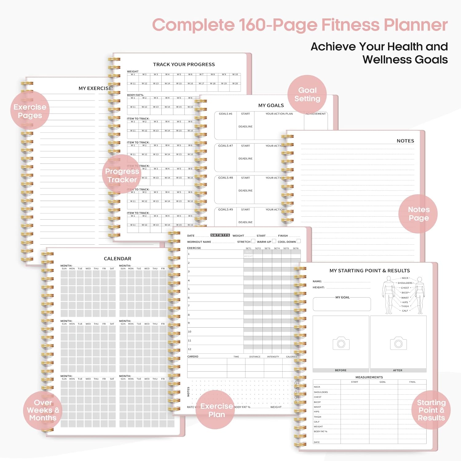 Fitness Workout Journal for Women & Men, A5(5.5" x 8.2"), Pink
