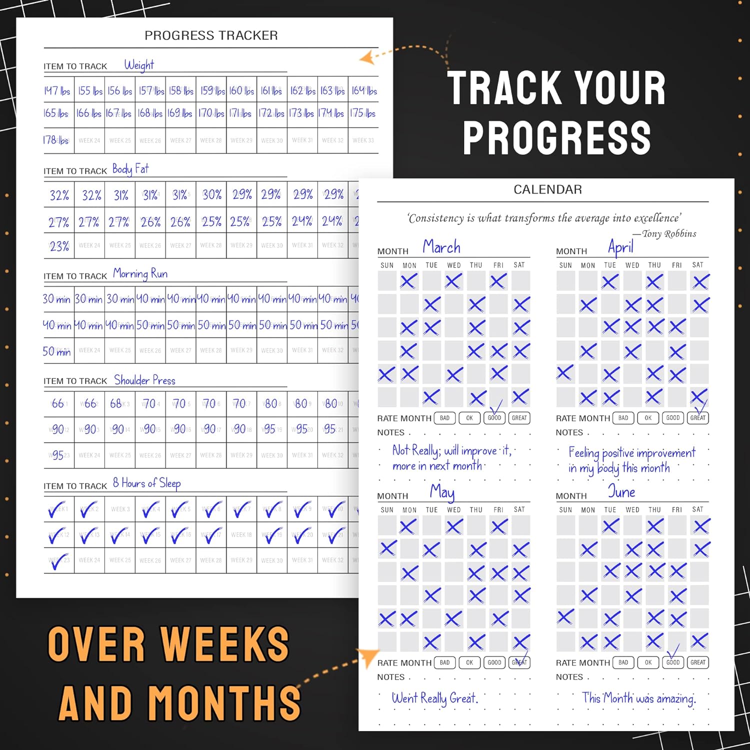 Hardcover Fitness Journal Workout Planner for Men & Women - A5 Sturdy Workout Log Book, Black