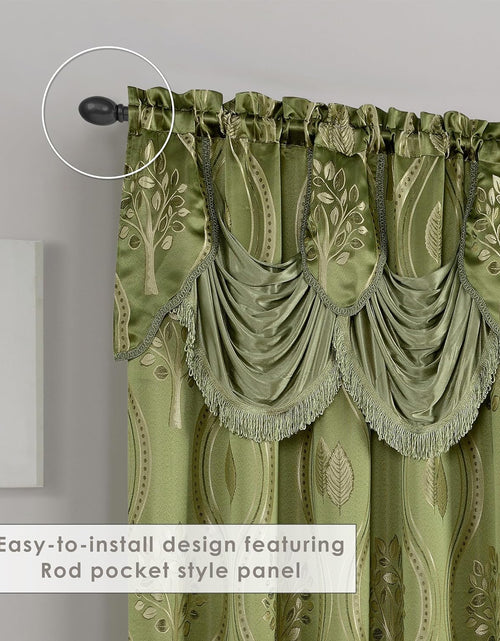 Load image into Gallery viewer, Jacquard Look Curtain Panel Set with Attached Valance 54&quot; X 84 inch (Set of 2), Sage
