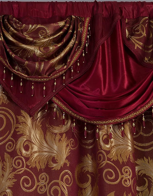 Load image into Gallery viewer, Jacquard Luxury Window 1 Panel Set Burgundy Curtain with Attached Valance and Backing , 110x84 inches Each
