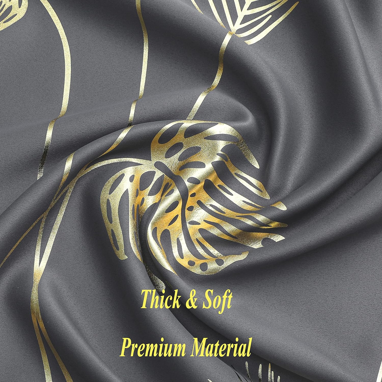 Dark Grey Blackout Curtains & Drapes 84 Inch Length 2 Panels Set for Living Room, Thermal Insulated Room Darkening Gold