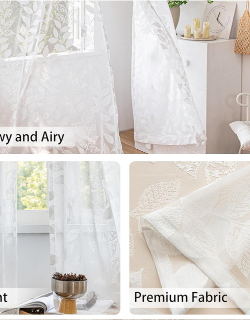 Load image into Gallery viewer, White Lace Sheer Curtains 63inch Vintage Leaf Knitted Window Curtain Drapes, 54&quot; W,  2 Panels
