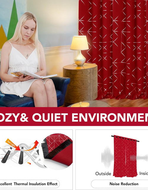 Load image into Gallery viewer, Curtains for Home Decoration, Blackout Curtains 84 Inches, Set of 2, Silver Geometric Patterned  52W x 84L, True Red
