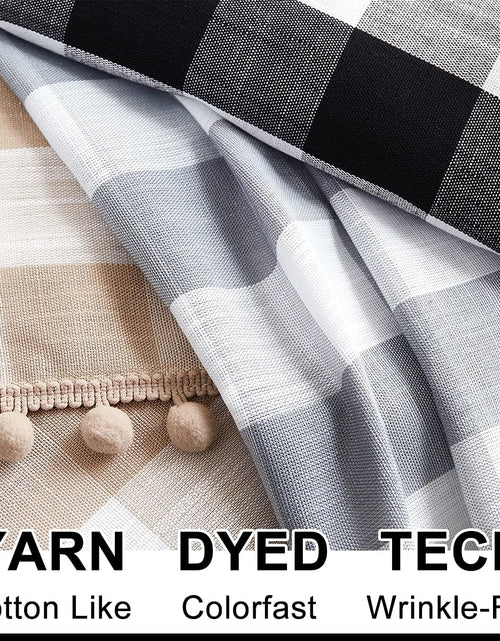 Load image into Gallery viewer, Pompom Buffalo Check Curtains Taupe and White Plaid Window Treatment Set 95 inch Rustic Farmhouse Curtain Drapes
