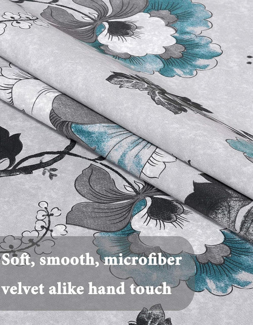 Load image into Gallery viewer, Blackout Curtains for Bedroom/Living Room Thermal Insulated Printed Curtain Drapes 63 Inches Long  (2 Panels), Vintage Floral Grey &amp; Teal
