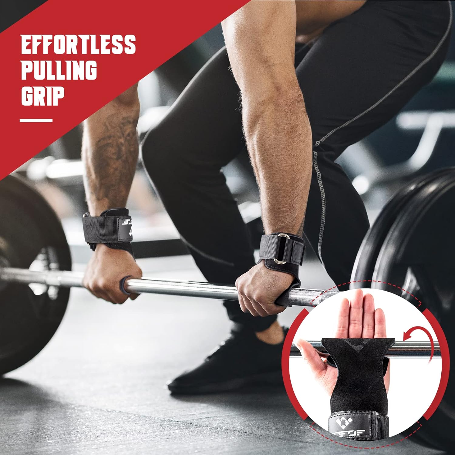 Double Layer Leather Weightlifting Wrist Strap for Deadlift and Powerlifting, Midnight Black, Pair