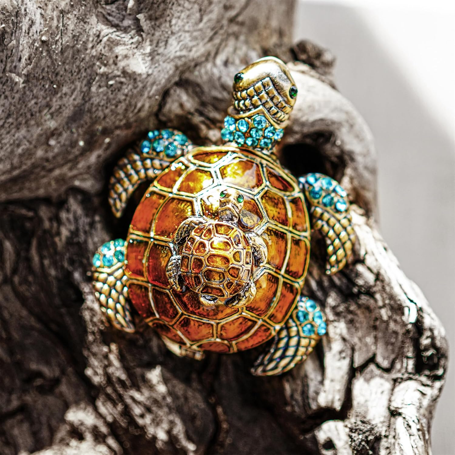 Mother and Baby Turtle Figurines Jewelry Trinket Boxes Hinged Collectible Figurines