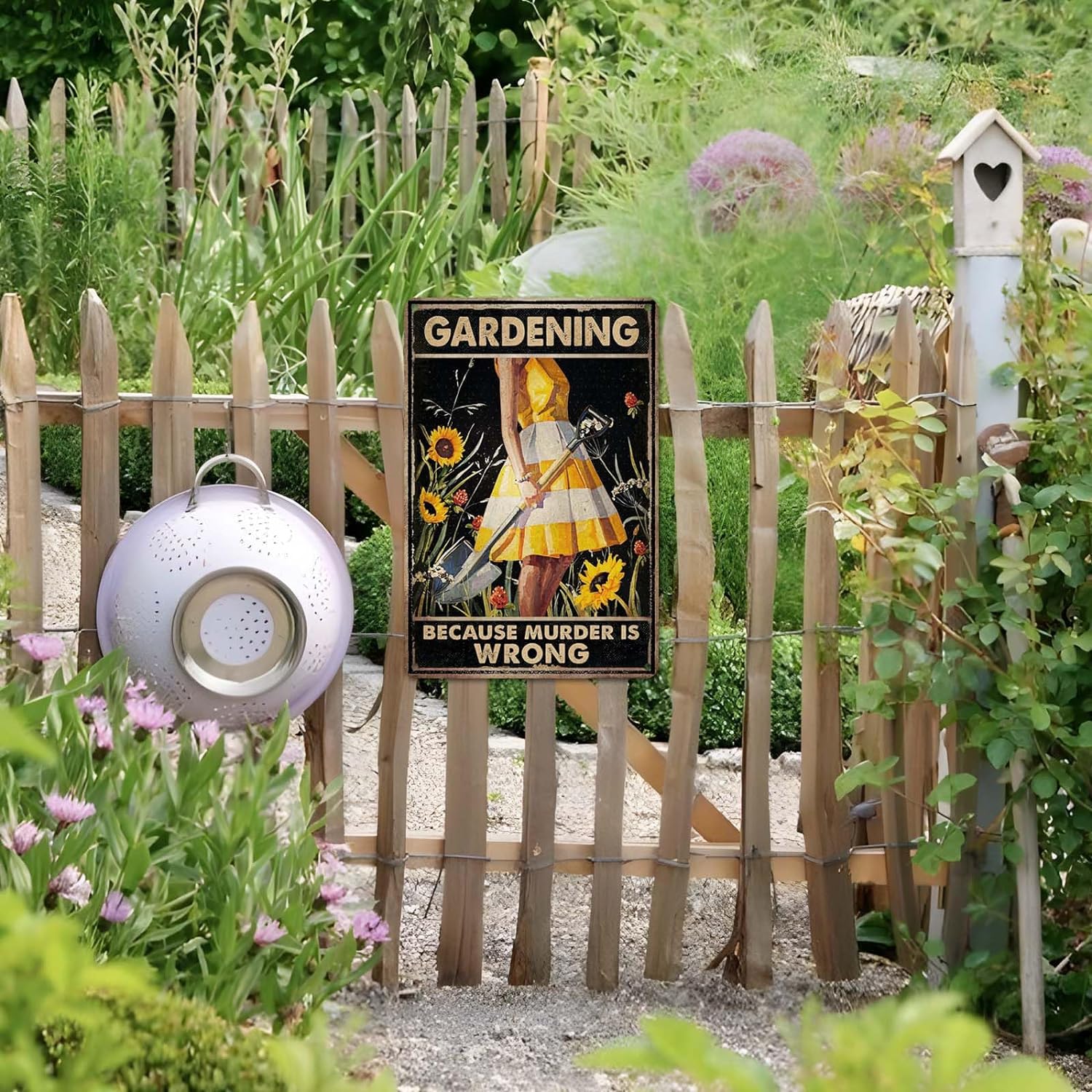 Funny Garden Decor Garden Gifts Gardening Because Murder Is Wrong Metal Garden Sign