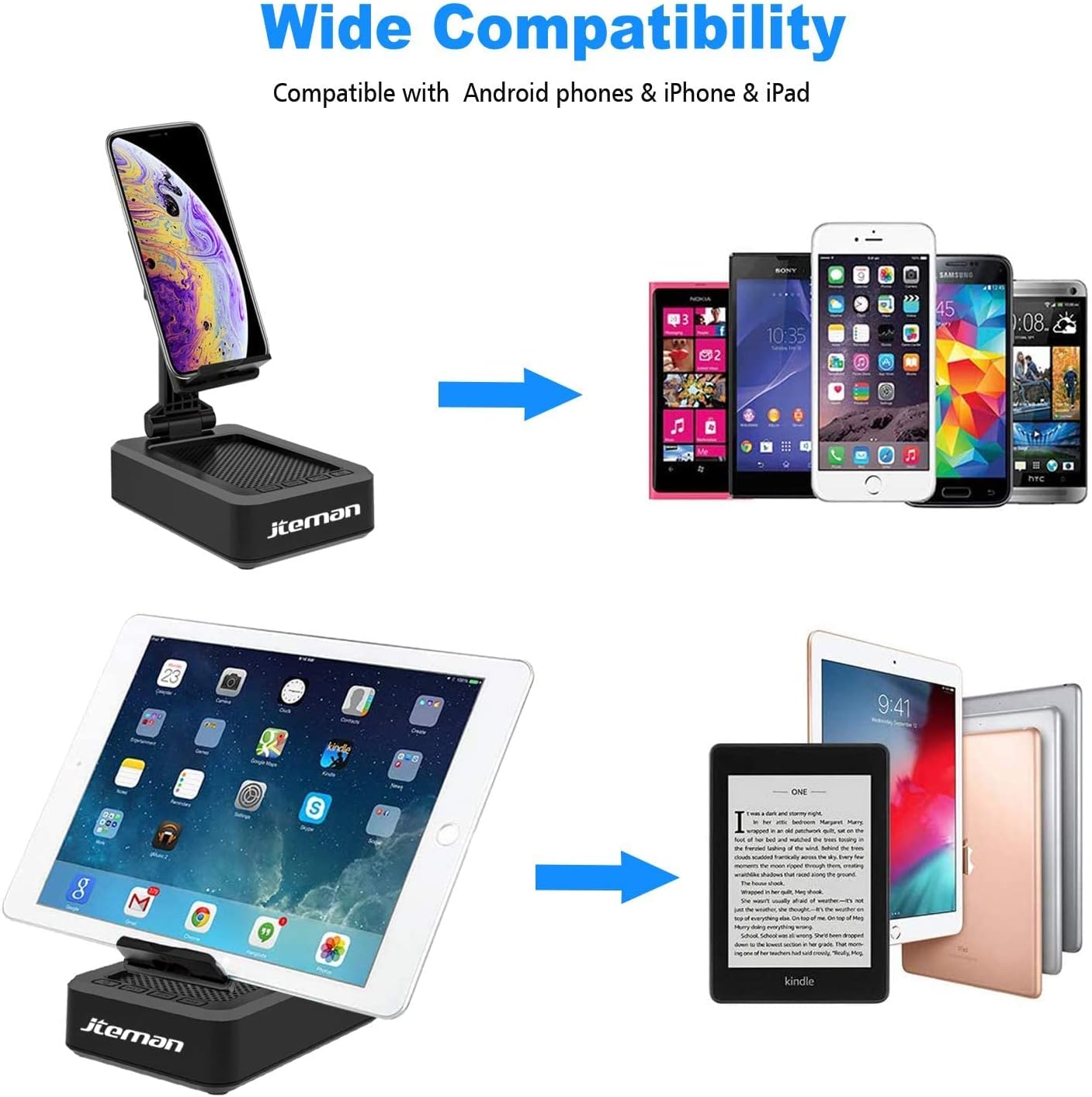 Cell Phone Stand with Wireless Bluetooth Speaker and Anti-Slip Base HD Surround Sound, Black
