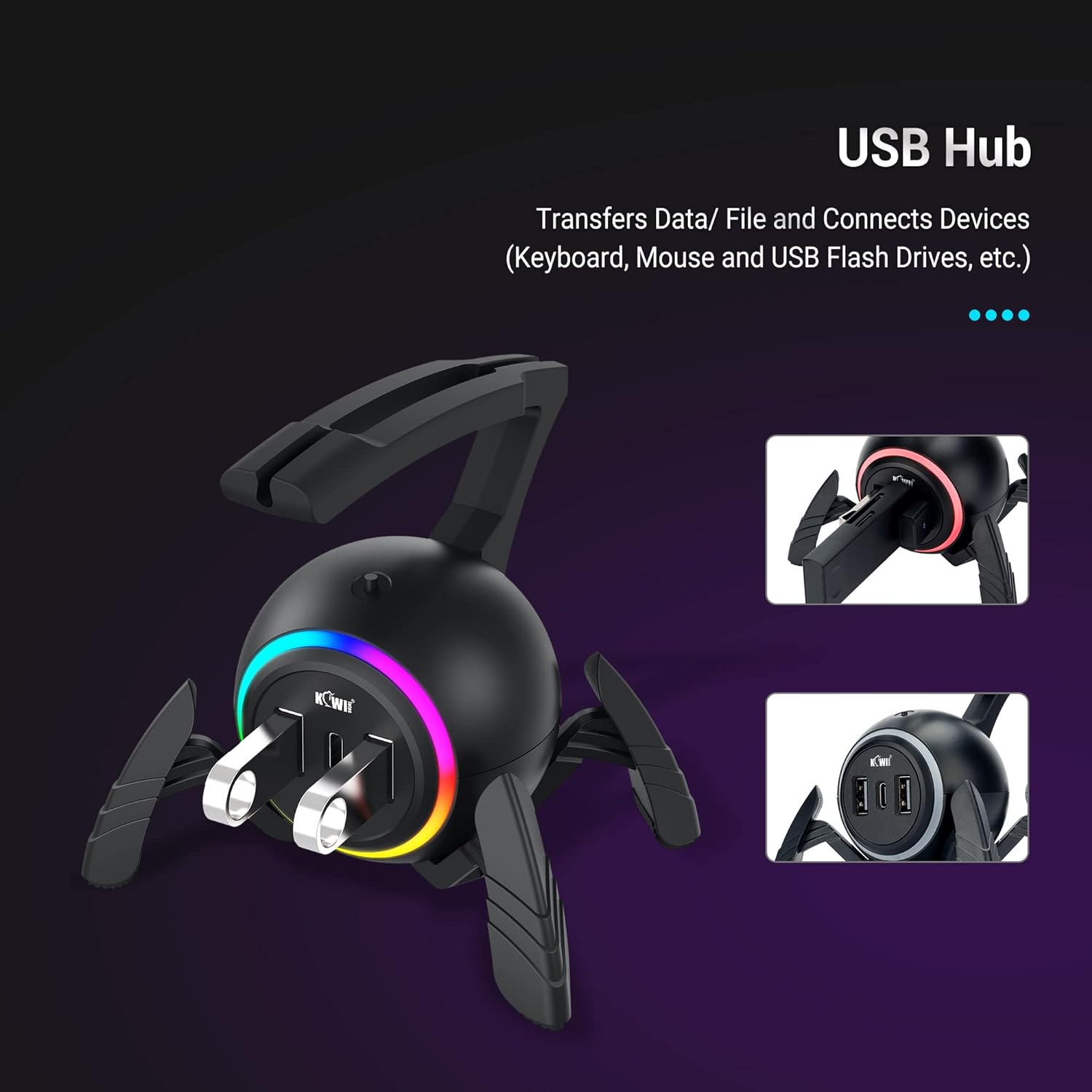 Mouse Bungee RGB Gaming Mouse Cord Holder Controller, USB Port Style Mouse Bungee