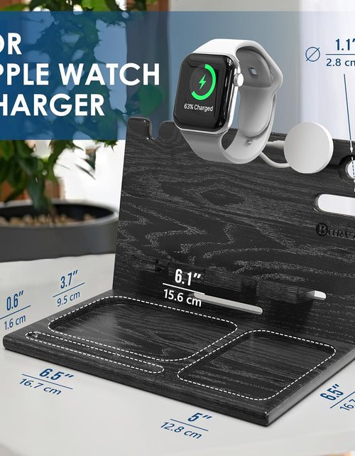 Load image into Gallery viewer, Wood Docking Station 2 Phone Nightstand Organizer Table Charging Dock Multi Watch Charging Stand, Black
