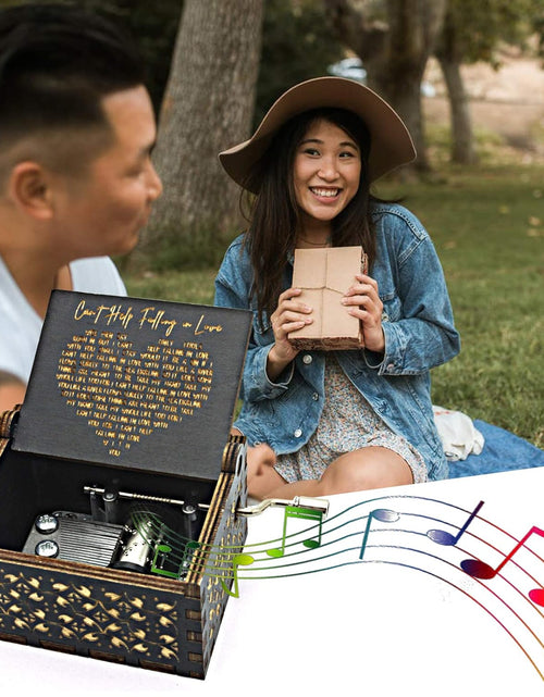Load image into Gallery viewer, Can&#39;t Help Falling in Love Wood Music Box, Antique Engraved Musical Boxes, Black
