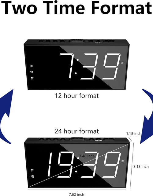 Load image into Gallery viewer, Alarm Clock for Bedroom, 2 Alarms Loud LED Big Display Plug in Simple Basic Digital Clock with USB Charging Port, White Digits
