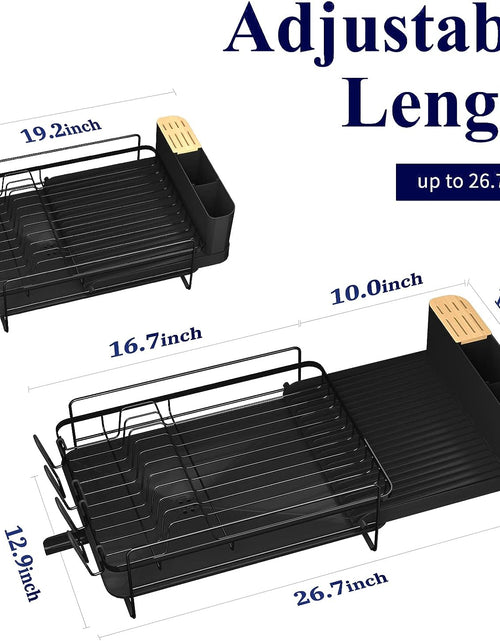 Load image into Gallery viewer, Extendable Dish Rack, Multifunctional Dish Rack for Kitchen Counter with Cutlery &amp; Cup Holders 27&quot; L x 12.9&quot; W, Black
