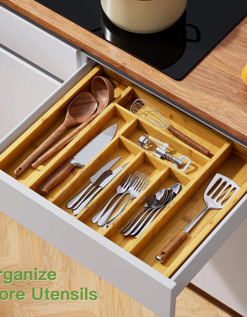 Load image into Gallery viewer, Bamboo Expandable Drawer Organizer for Utensils Holder, Adjustable Cutlery Tray, Natural

