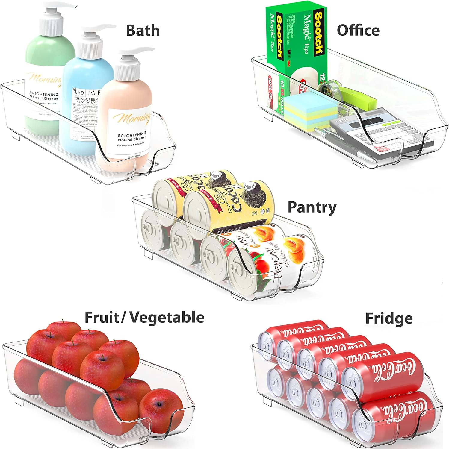 Soda Can Organizer for Refrigerator/Pantry, Clear, Set of 4