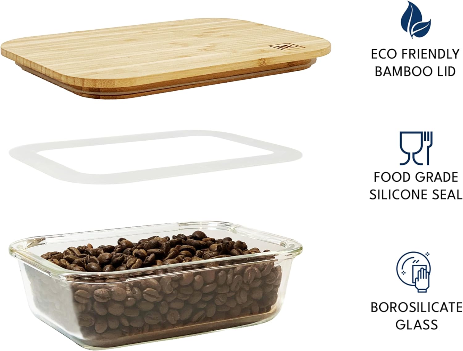 Food Storage Containers with Bamboo Lids (Pack of 4) Eco Friendly Meal Prep Containers Reusable
