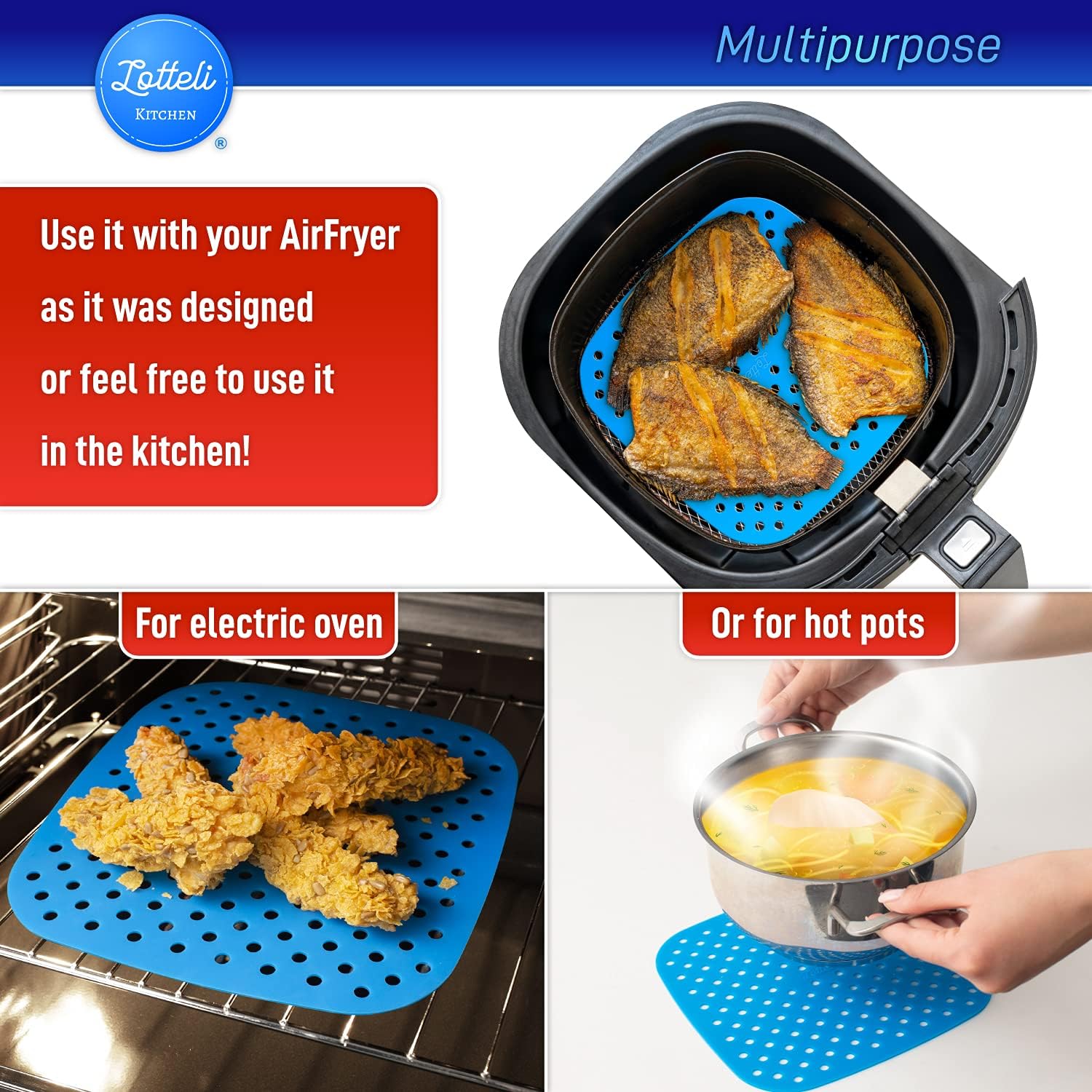 Reusable Silicone Air Fryer Liners with Air Fryer Magnetic Cheat Sheet, Easy Clean Air Fryer Accessories