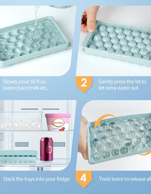 Load image into Gallery viewer, Ice Cube Tray for Freezer with Lid &amp; Bin, 0.8&quot;x66 Round Ice Cube Mold with Container (2 Trays 1 Ice Bucket &amp; Scoop)
