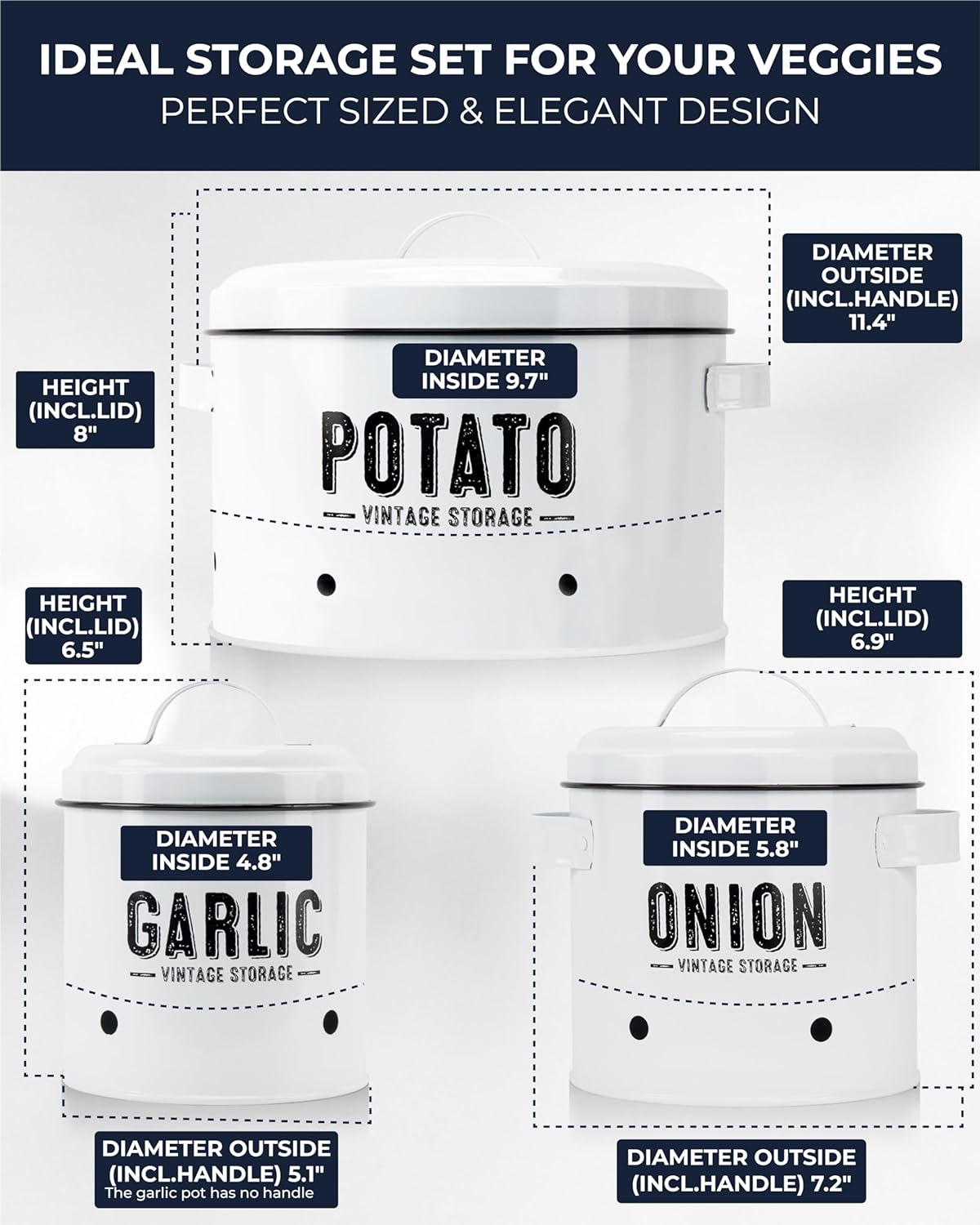 Potato Storage For Pantry, Canister Sets for the Kitchen Counter, Potatoes Storage, White