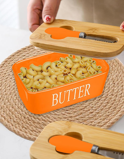 Load image into Gallery viewer, Large Butter Dish with Lid for Countertop Ceramic Butter Container with Knife Holder, Orange
