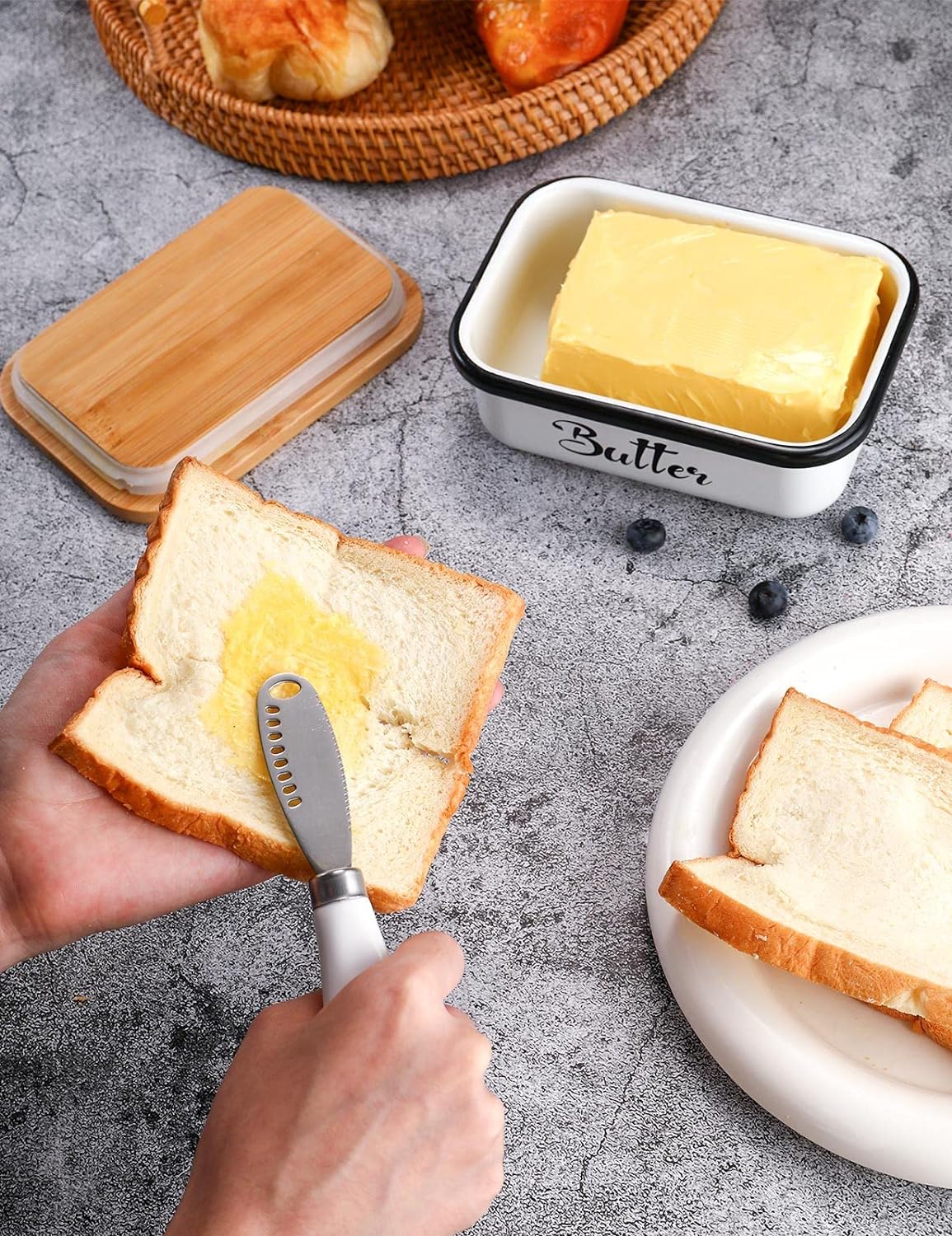 Butter Dish with Lid for Countertop, with Double High-quality Silicone Good Kitchen Gift White