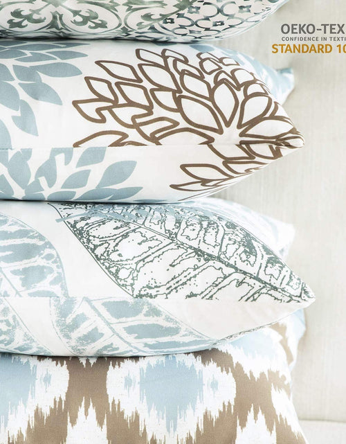 Load image into Gallery viewer, Set of 4 New Living Series Leaf Geometric Blue and Coffee Throw Decorative Pillow Cover Cushion Cover 18 x 18 inches
