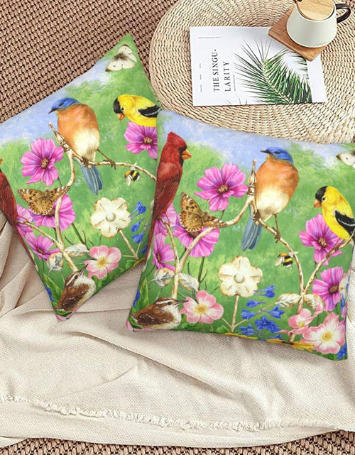 Load image into Gallery viewer, Set of 2 Rustic Flowers Birds Butterfly Spring Summer Throw Pillow Covers
