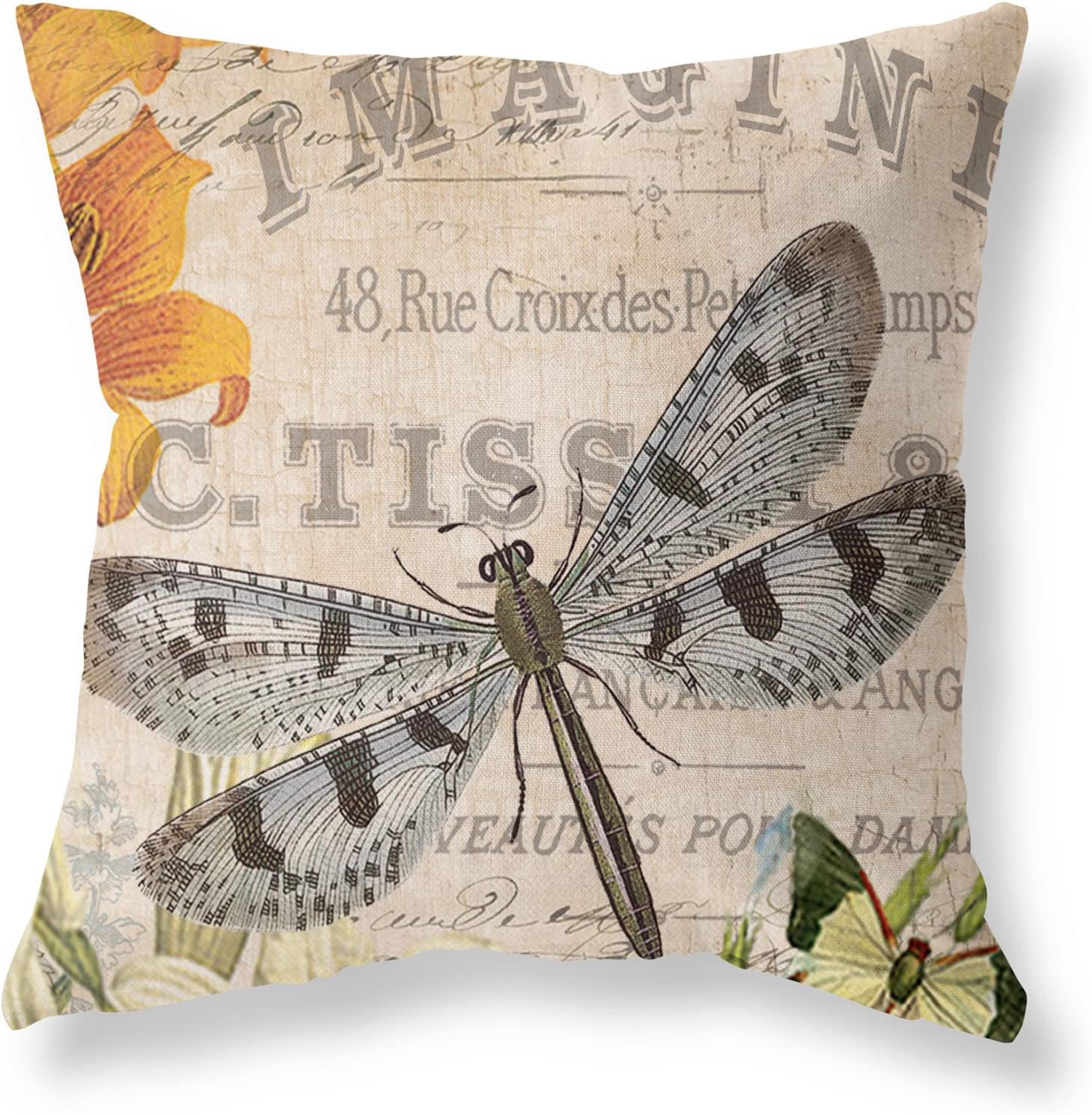 Beige Vintage Throw Pillow Covers 18x18 Set of 4 Rustic Farmhouse Bunny Bird Bee Pillow Covers