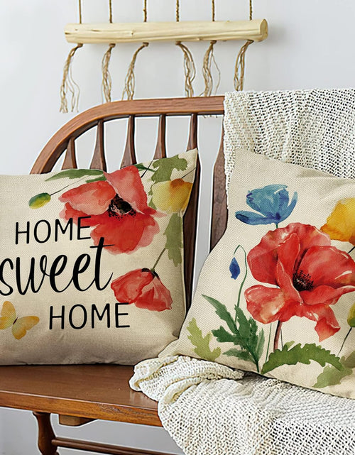 Load image into Gallery viewer, Poppy Floral Flowers Decorative Throw Pillow Covers 18 x 18 Set of 4
