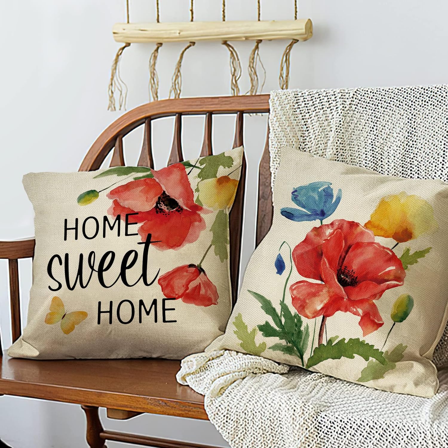 Poppy Floral Flowers Decorative Throw Pillow Covers 18 x 18 Set of 4