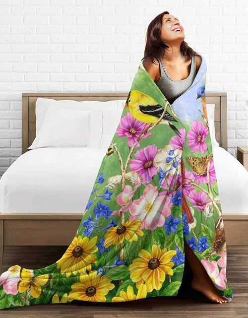 Load image into Gallery viewer, Rural Flowers Birds Throw Blanket Ultra Soft Warm All Season Rustic Sunflowers, 50&quot;X40&quot;
