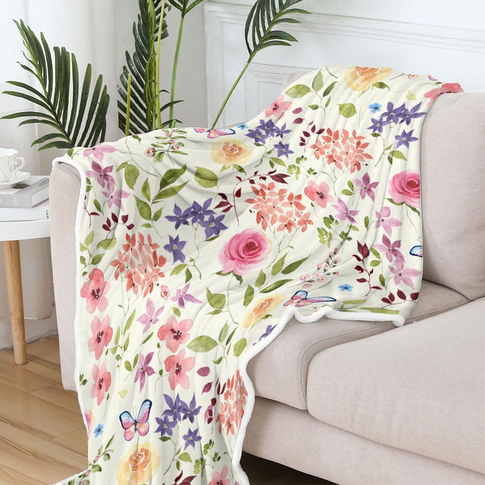 Pink Butterfly Throw Blanket Soft Cozy Warm Plush Fleece Flannel Blanket, 60 x 50 inches