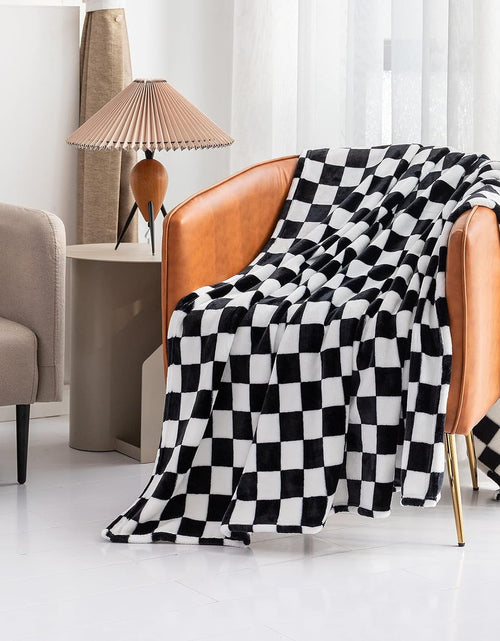 Load image into Gallery viewer, Flannel Blanket with Checkerboard Grid Pattern Soft Throw Blanket for Couch (Black, 50&quot;x60&quot;)
