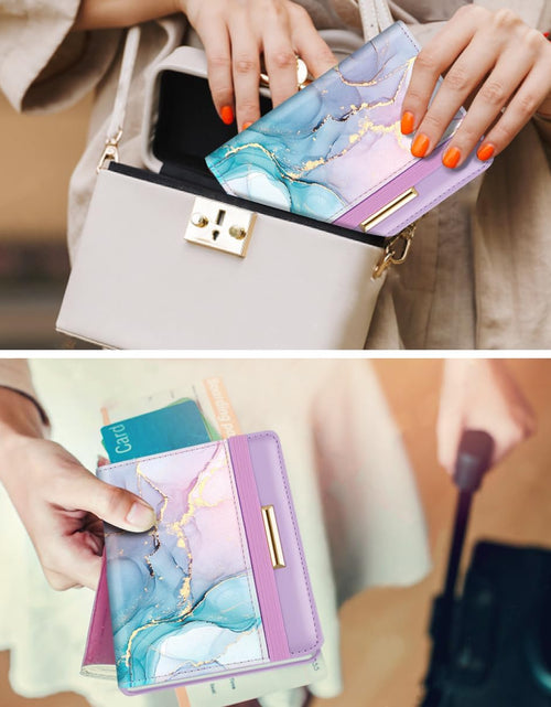 Load image into Gallery viewer, Passport Holder Cover Travel RFID Blocking Passport Cover Wallet with Elastic Band for Women, Gradien Marble
