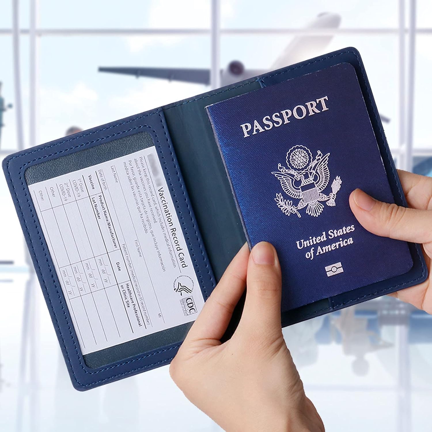 Passport Holder for Travel, Slim Passport Cover for Women Men, Leather Passport Case, Dark Blue