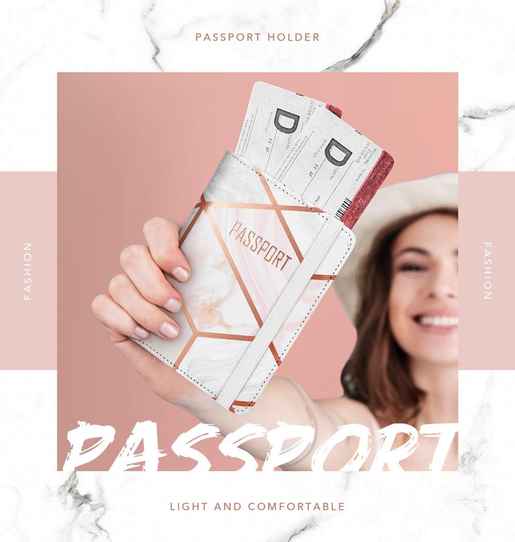 Passport Holder Cover, [Updated Version] Leather RFID Blocking Travel Wallet Case for Men & Women (Marble)