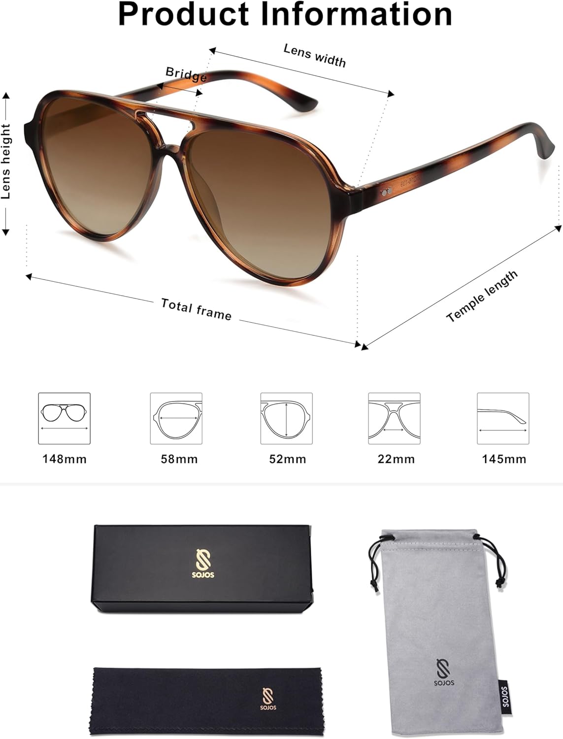Classic Polarized Aviator Sunglasses Womens Mens Retro Double Bridge Aviators , Brown/Tortoise Brown