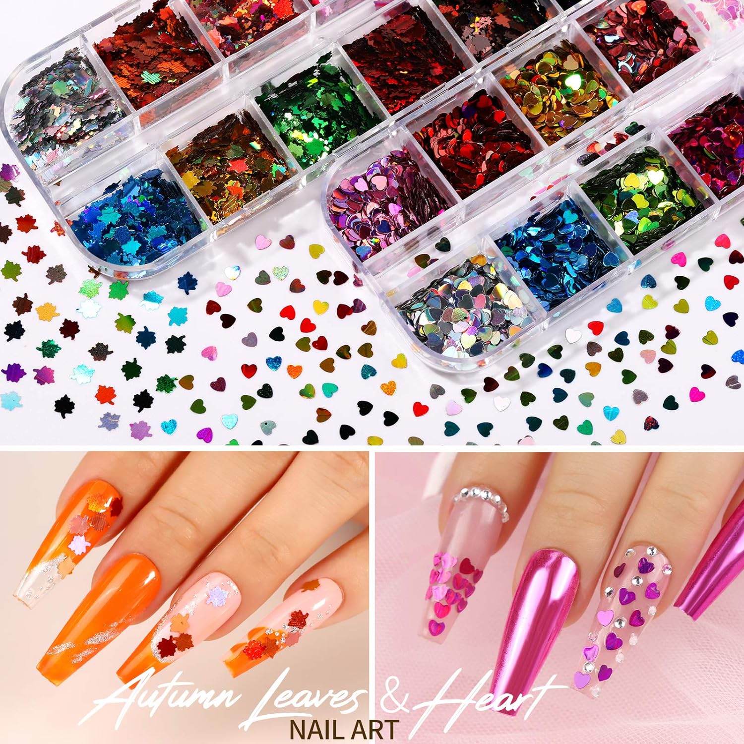 12 Sheets Nail Art Sticker 3D Self-Adhesive, Nail Art Decoration with 5 Boxes Holographic,Spring/Summer